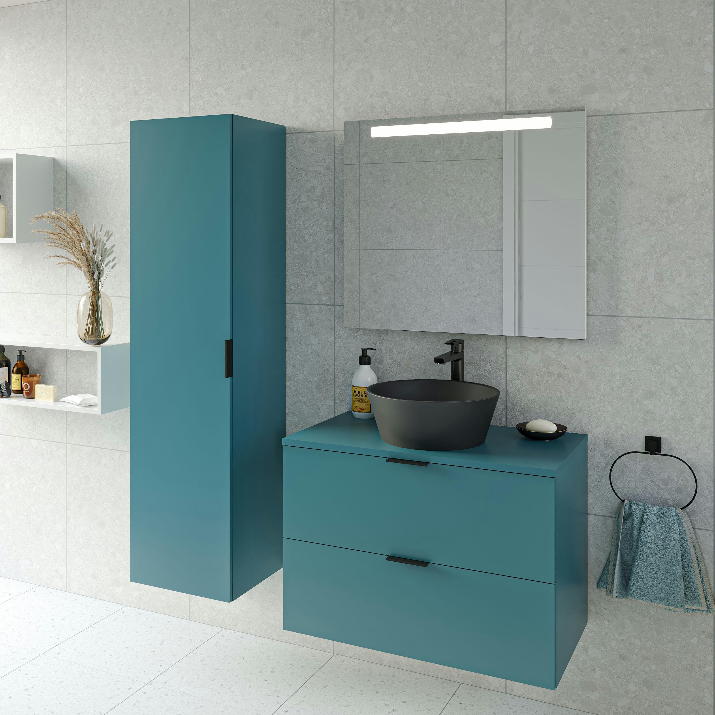 BIRD - Meuble de salle de bain 80cm Bleu  Meuble +  Plan Mélaminé