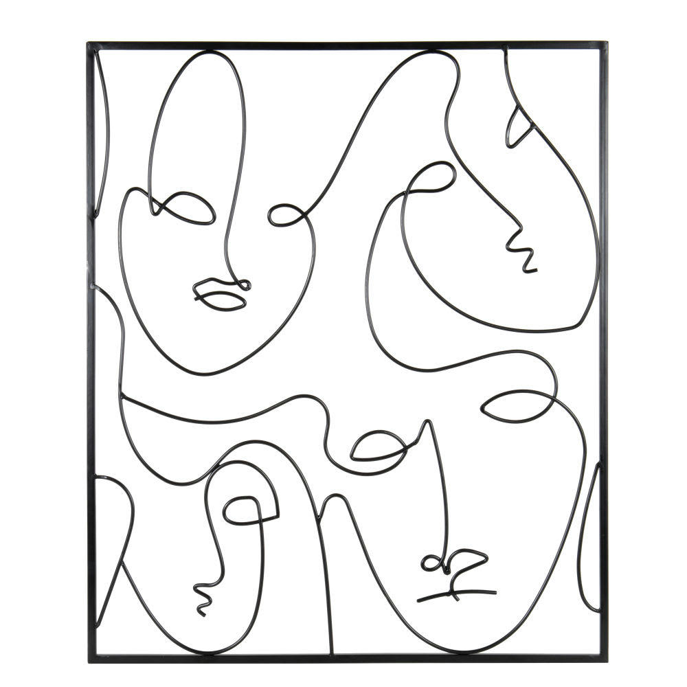 OWANDO - Déco murale visages en métal filaire noir 50x60