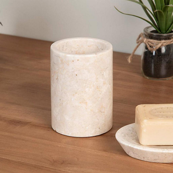 Ensemble gobelet porte savon en marbre crème