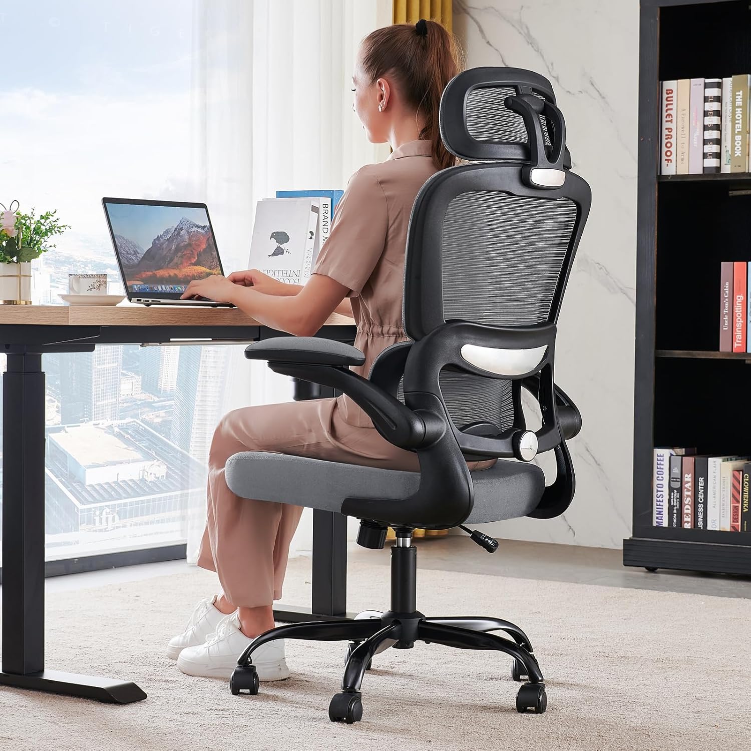 TRALT Office Chair Ergonomic Desk Chair, 330 LBS Home Mesh Office Desk Chairs with Wheels, Comfortable Gaming Chair, High Back Office Chair for Long Hours (Dark Grey)