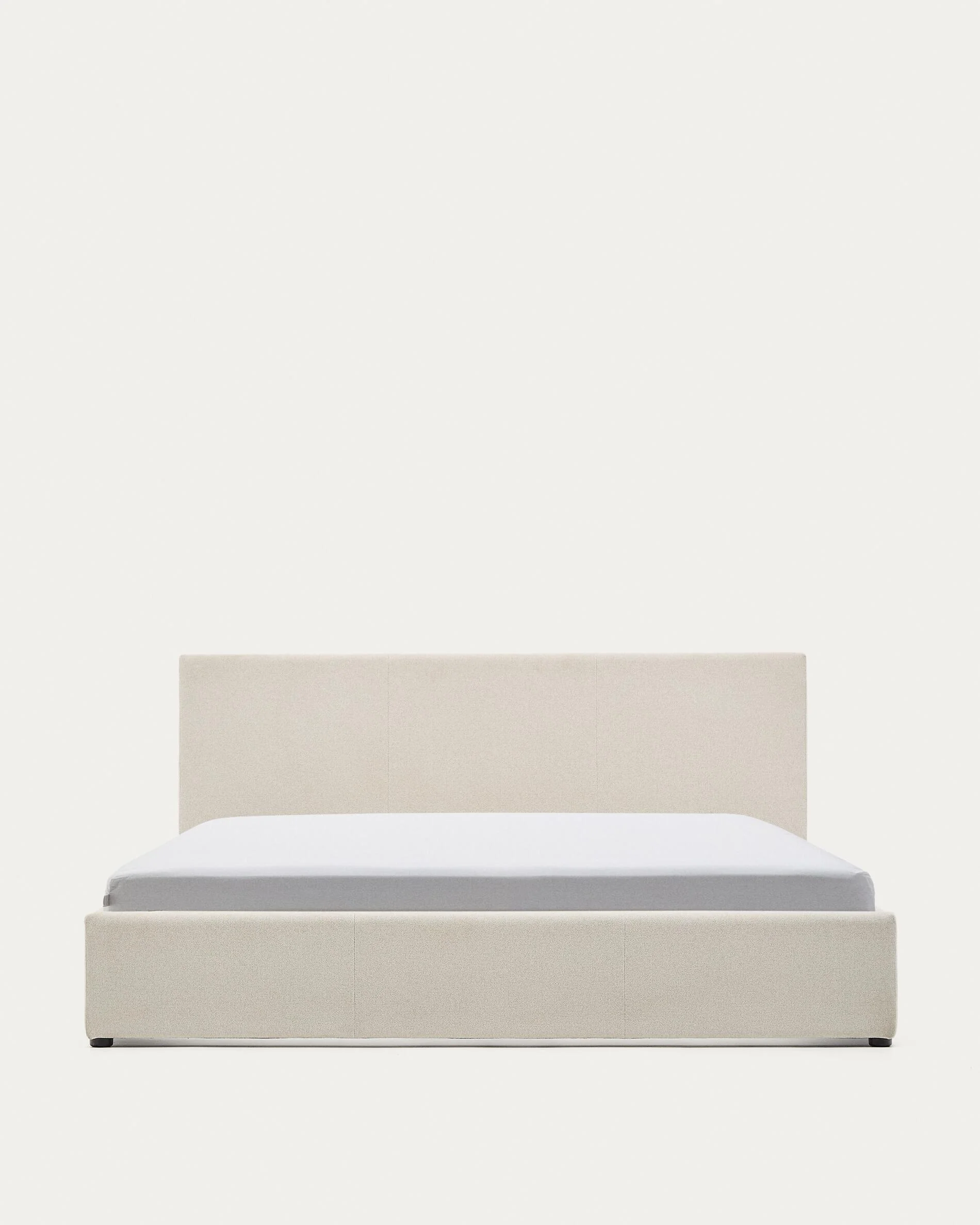 Nahiri beige chenille lift-up storage bed for a 180 x 200 cm mattress