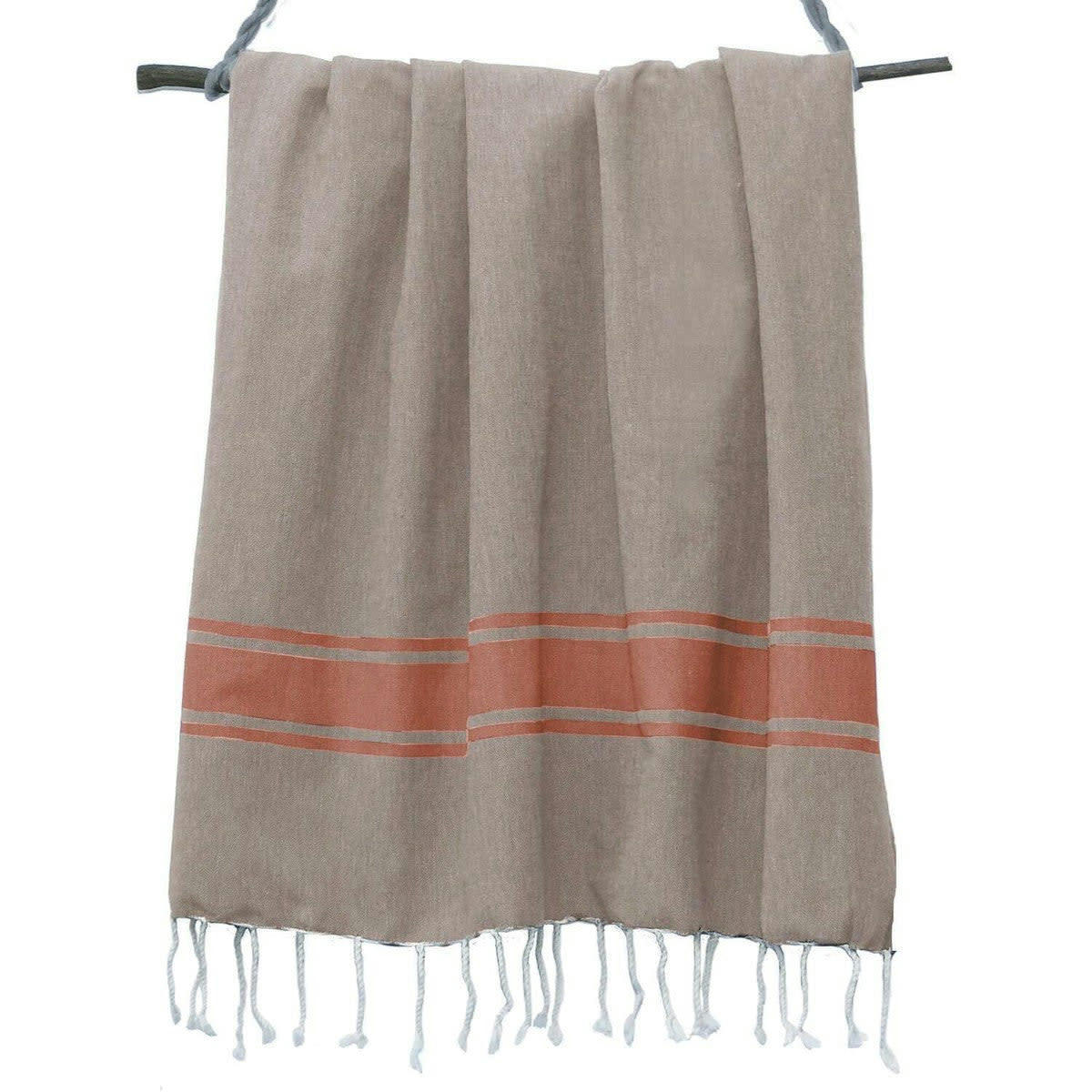ST TROPEZ - Fouta bicolore coton  100x200 taupe clair / terracotta