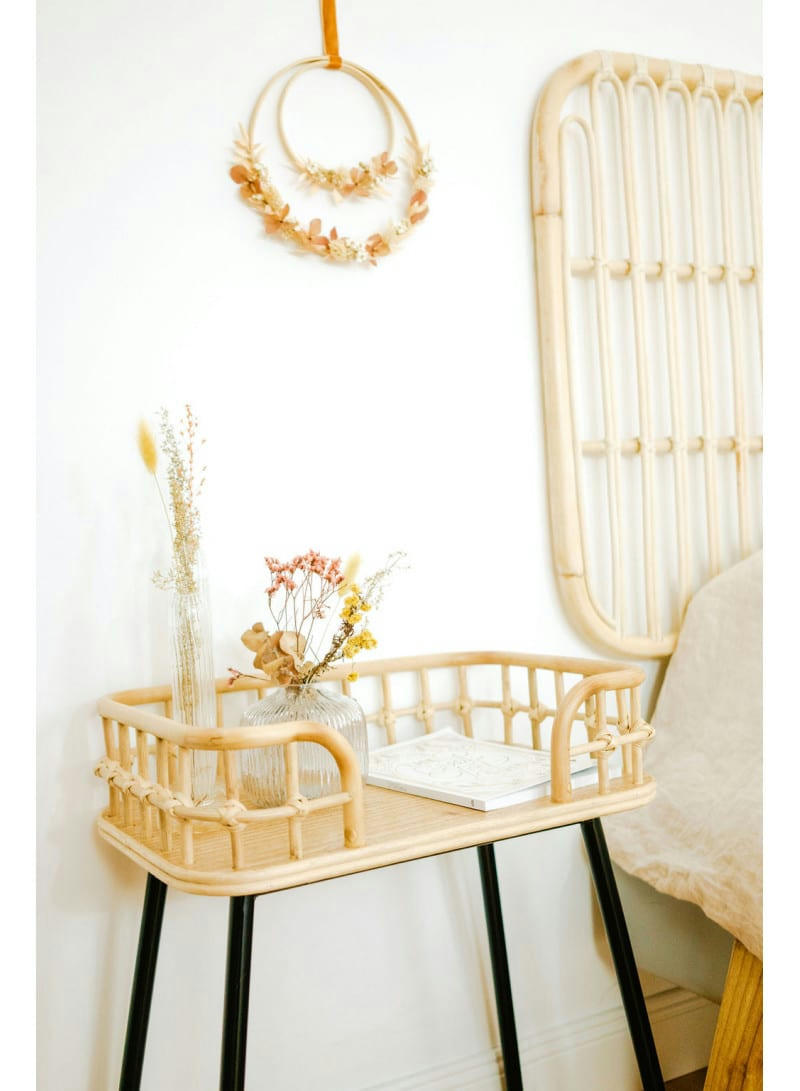 JAVA - Chevet en rotin naturel et métal