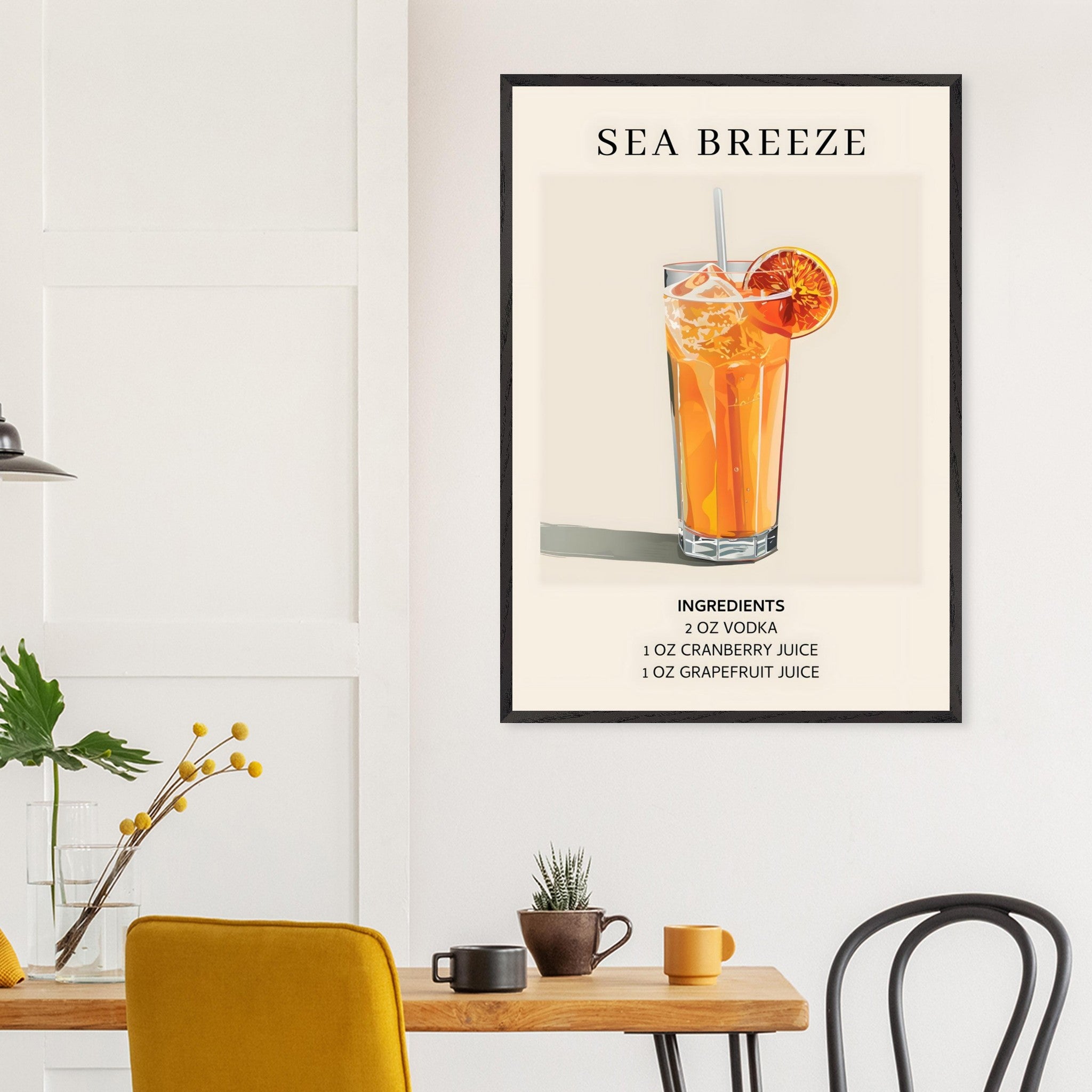 Artfulprints Poster Sea Breeze cocktail - Ingrediënten  - 70x100 cm - Oranje