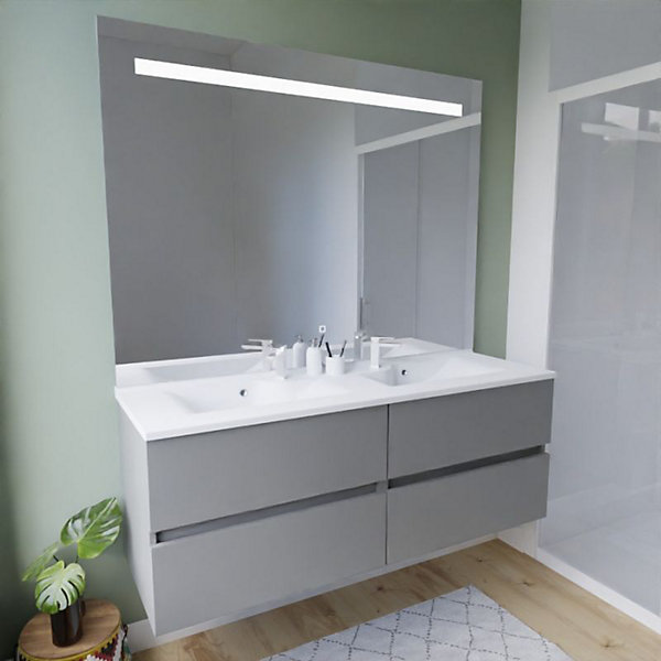Meuble double vasque 140 cm ROSALY INOX   miroir Elégance ht105- Gris
