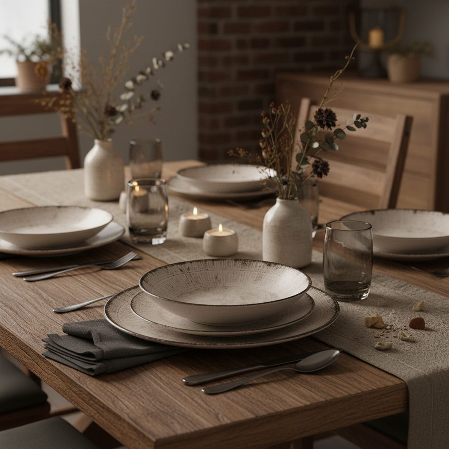 Servizio 18 piatti ceramica beige Dymore