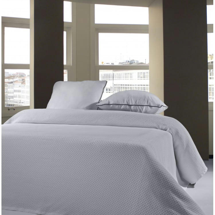 CHARLEVILLE - Dessus De Lit en Coton Gris 180x260 cm