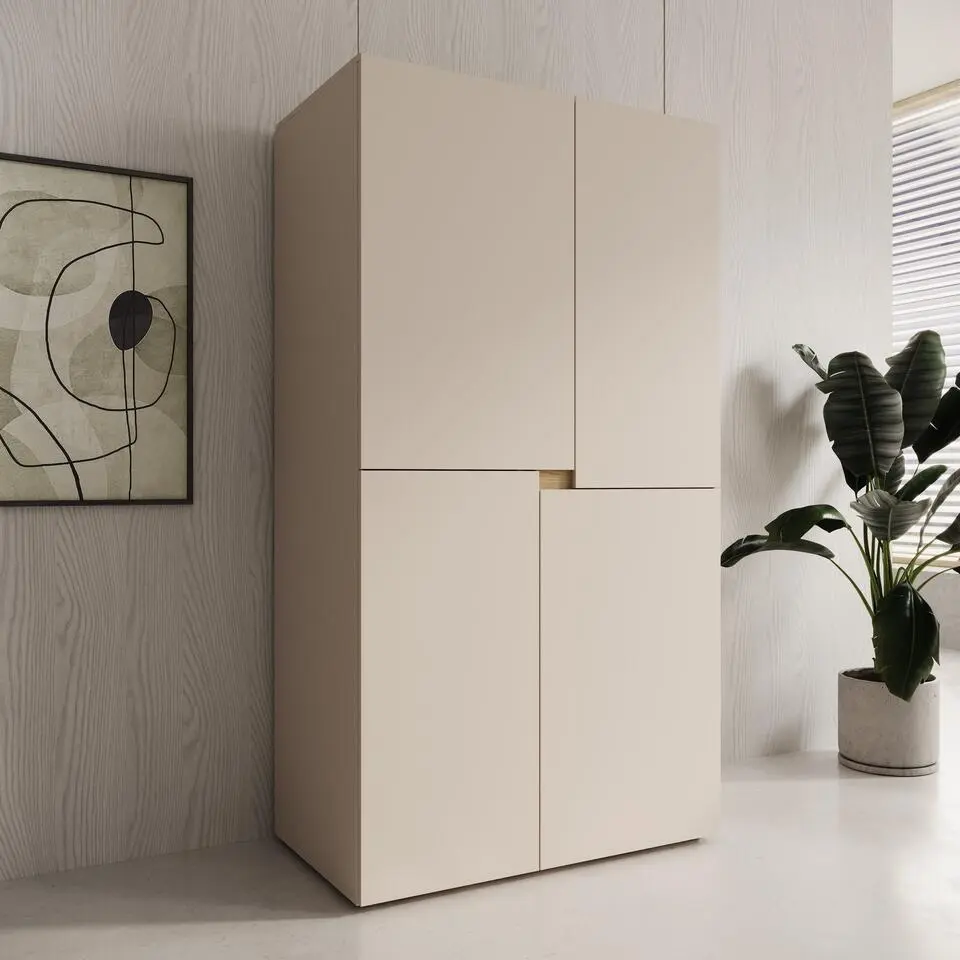 Meubella - Lombok - Kledingkast 4 deurs - Beige - 100x57x184 cm