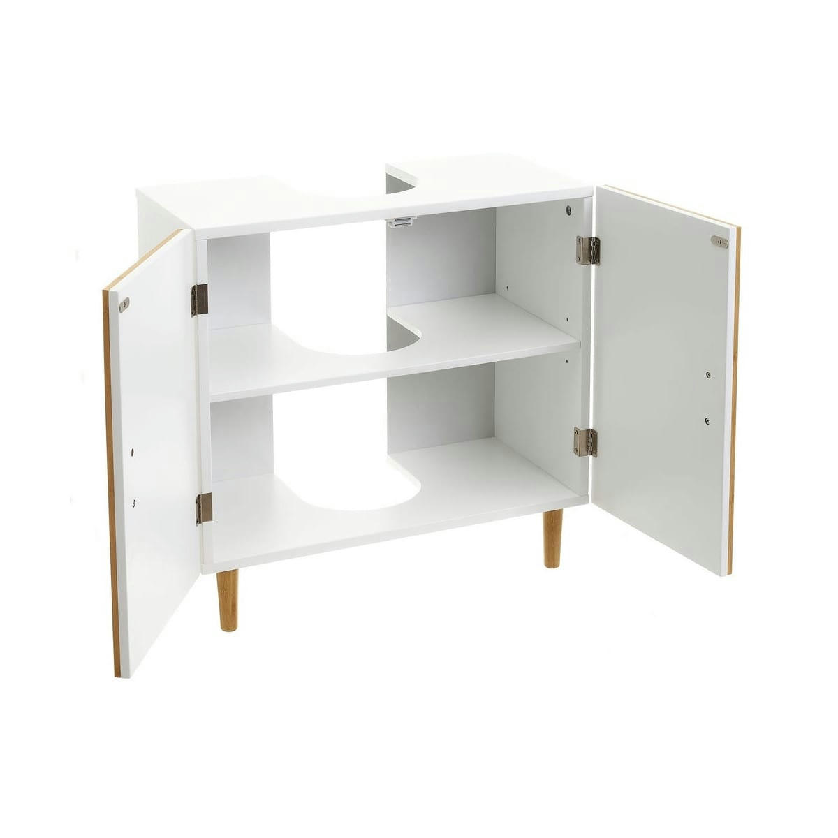 BAMBOU - Meuble salle de bain sous lavabo bois blanc et bambou 60x30x60cm