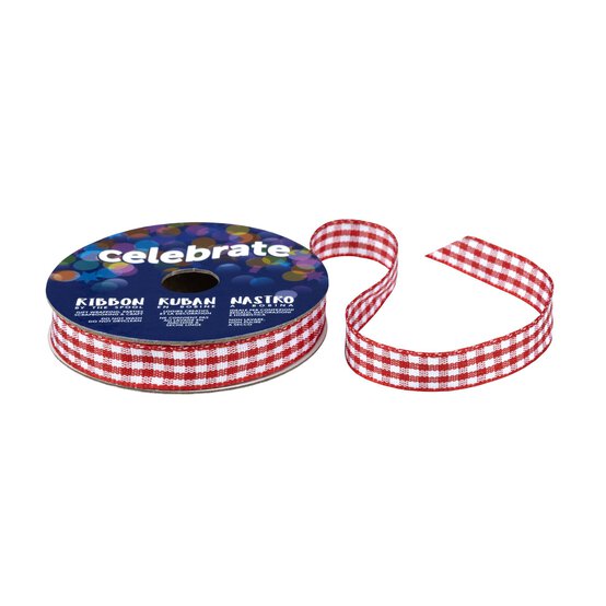 Red Gingham Ribbon 9mm x 5m
