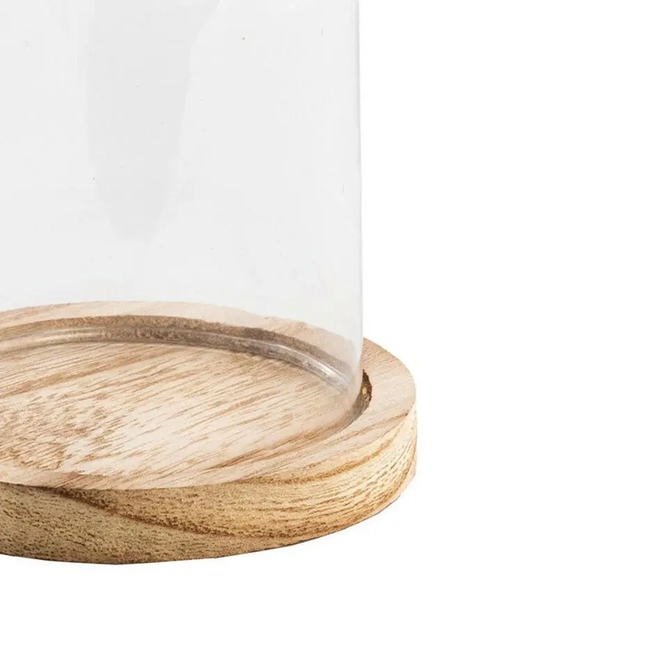 Chaks Decoratie stolp - glas - houten plateau - D10 x H13,5 cm