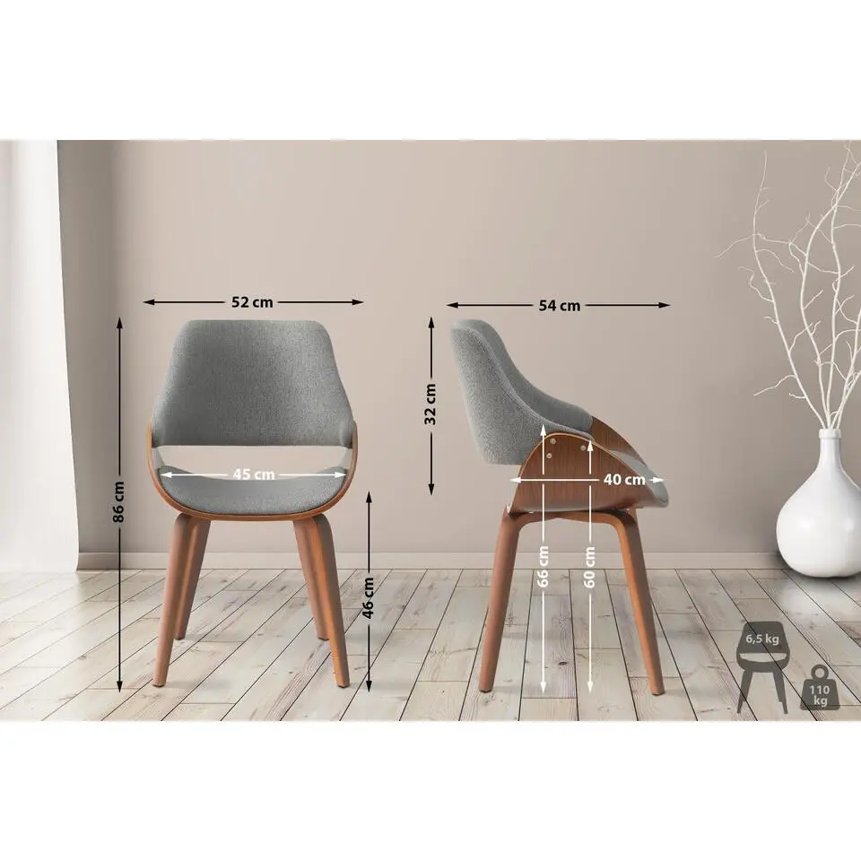 CLP Eetkamerstoel Vangale walnoot Frame - Stof - walnoot/donkergrijs