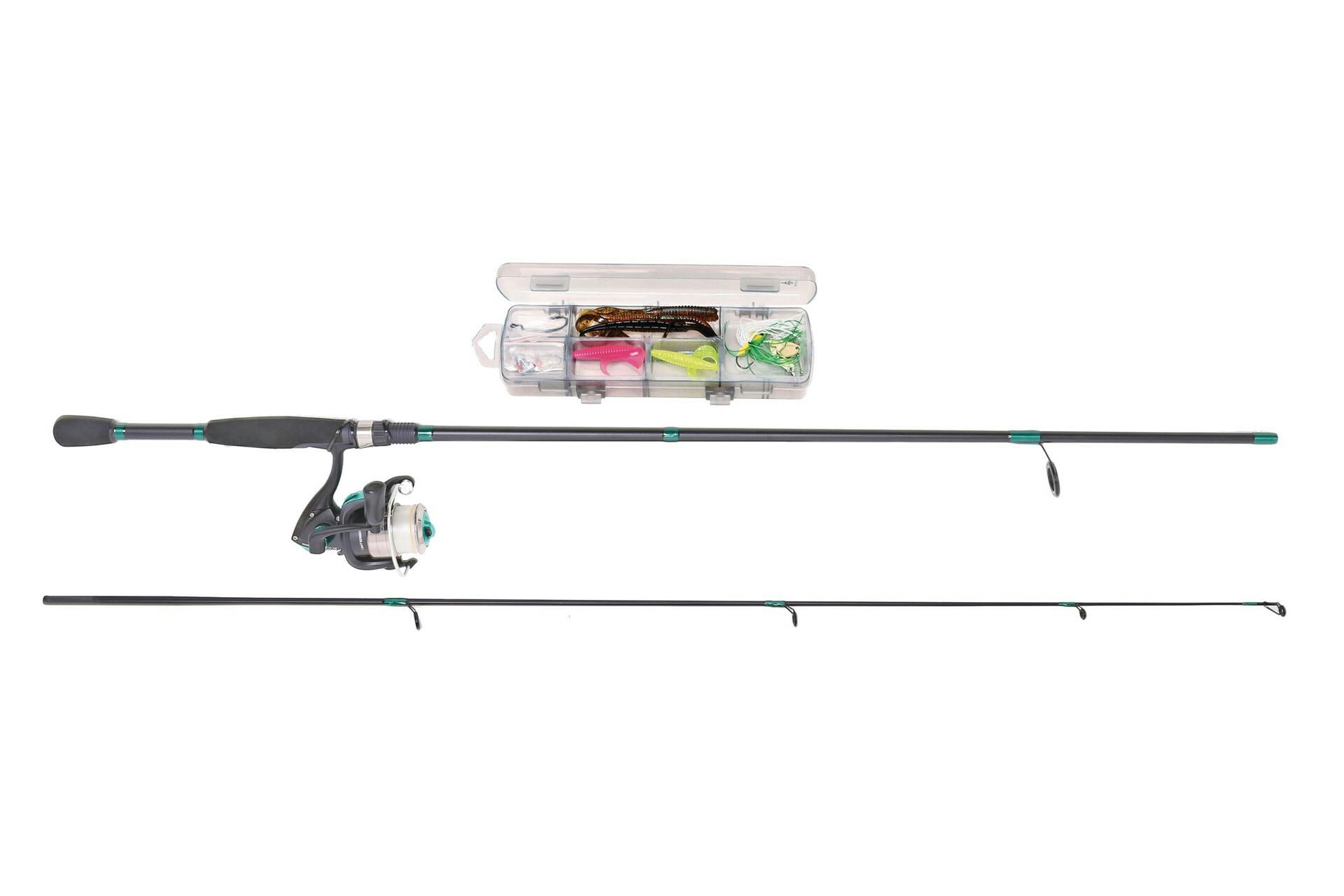 Red Wolf Bass Spinning Fishing Rod and Reel Combo with Tackle Kit, Pre-Spooled, Medium, 6.6-ft, 3-pc