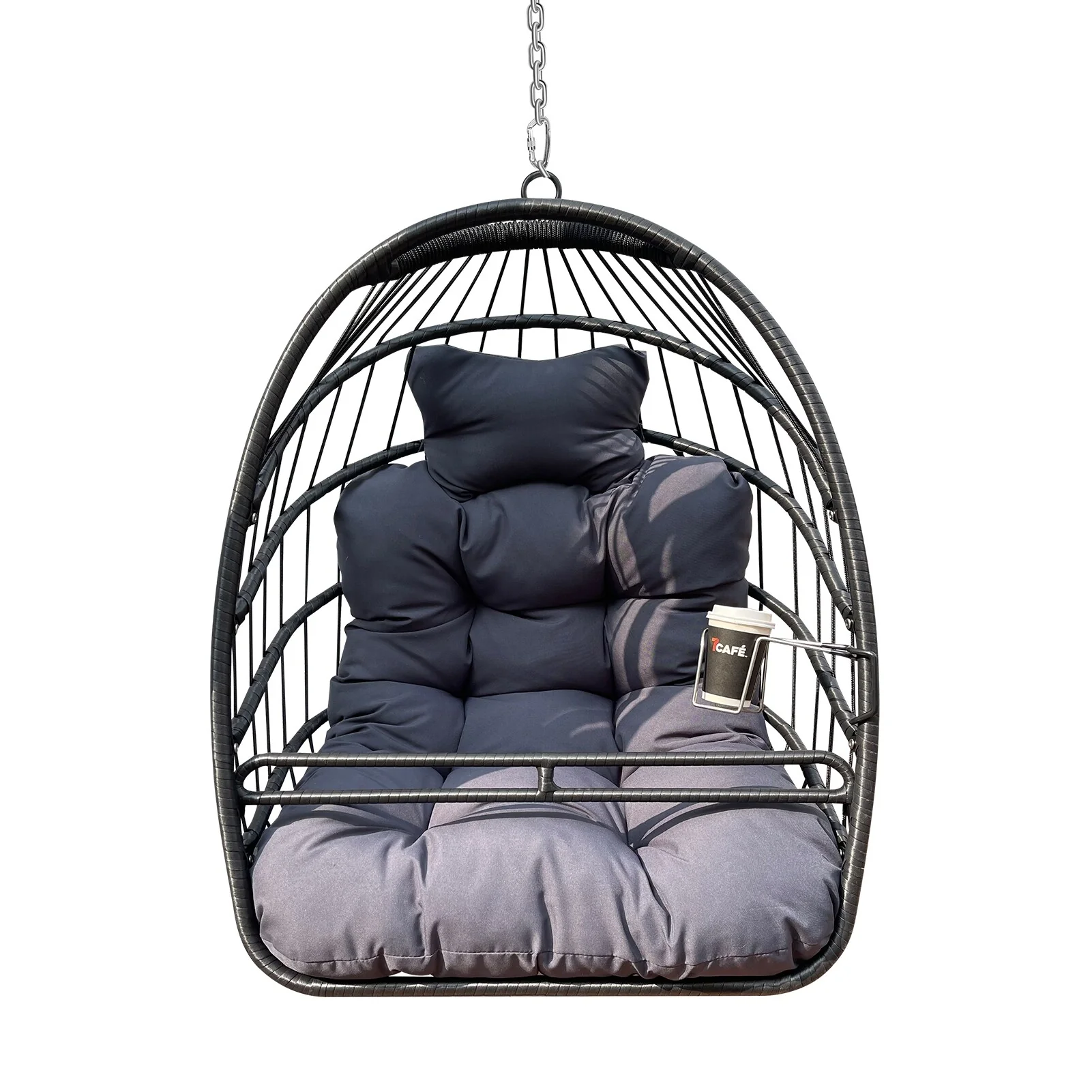 Swing Hammock Egg Basket Chairs, UV Resistant Cushion Hanging Chair, Foldable Frame Ceiling Rattan Chair