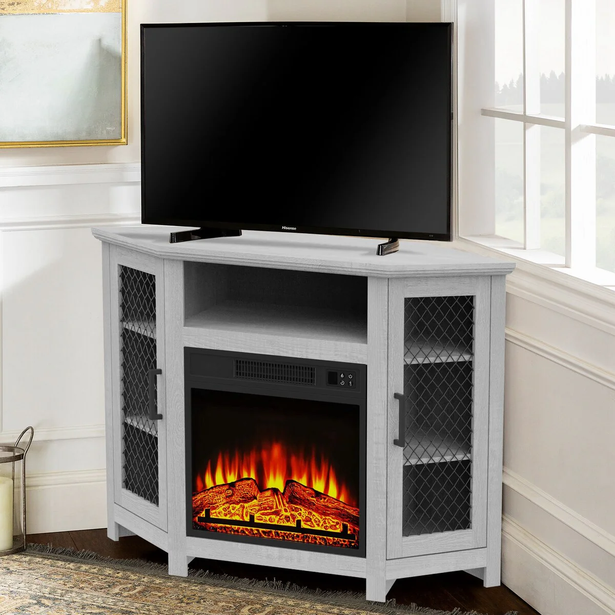 45 Industrial Corner Electric Fireplace TV Stands Console Table with 17'' Electric Fireplace