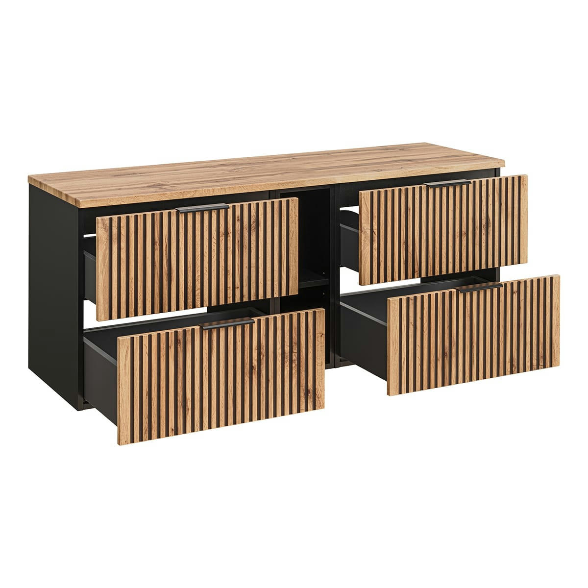 - Meuble sous-vasque 140cm 2 niches naturel et noir