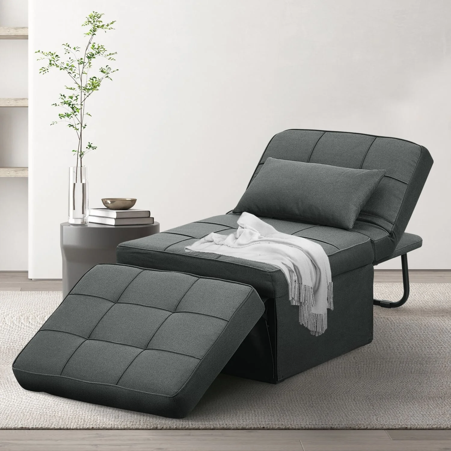 Convertible Sofa Bed Linen Sleeper Chair Bed Folding Ottoman Couch