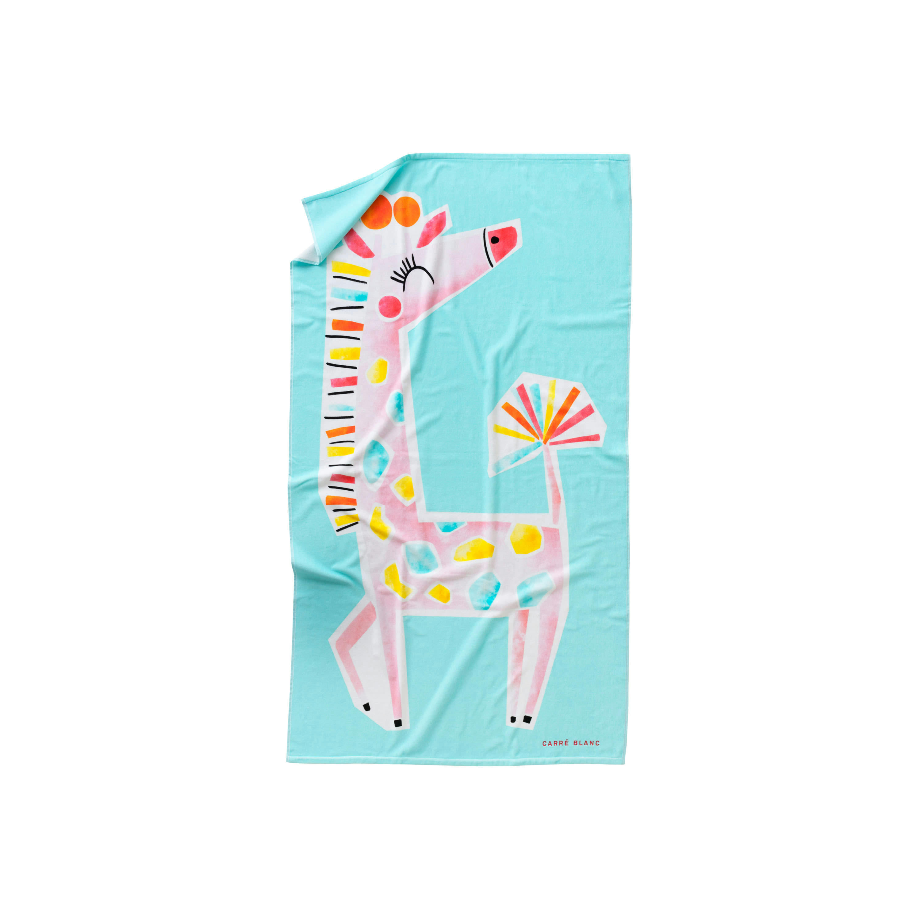 GIGY - Drap de plage coton brodé imprimé bleu 90 x 160 cm