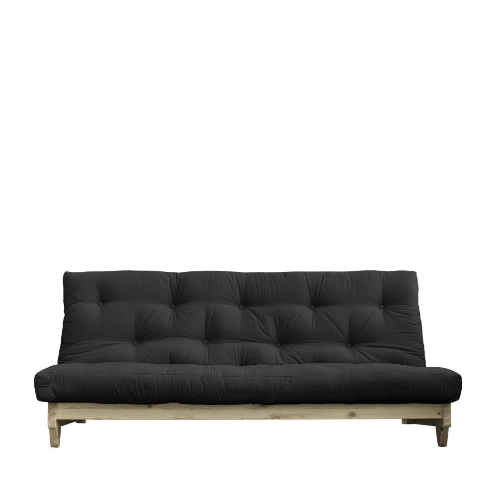 FRESH - Canapé convertible en bois naturel et tissu gris foncé 2 places