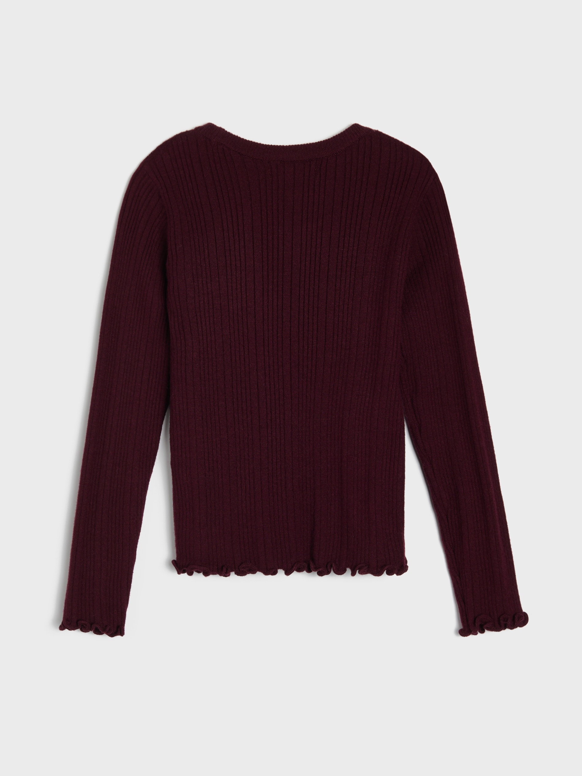 Prążkowany sweter slim fit z ozdobnymi falbanami z wiskozą