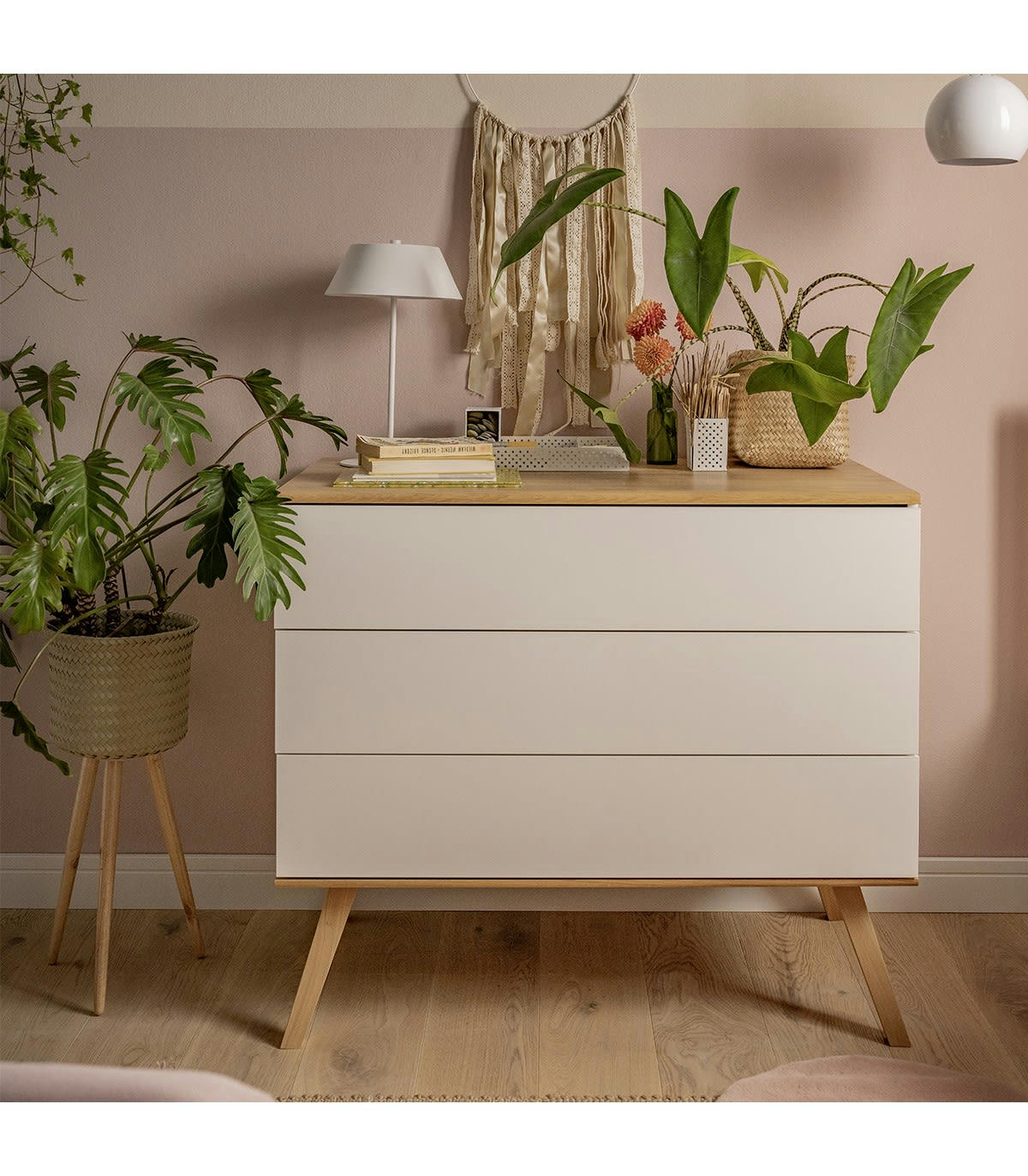 NATURE - Commode 3 Tiroirs avec Piétement en Chêne L100 cm - Blanc