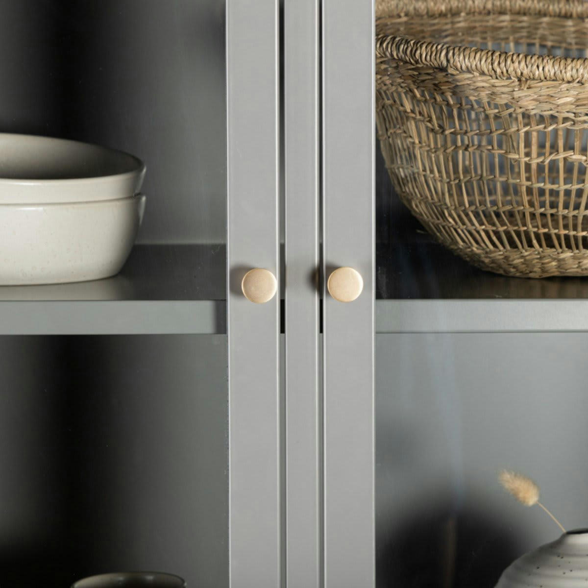 COBY - Buffet haut industriel avec portes vitrées 190cm COBY