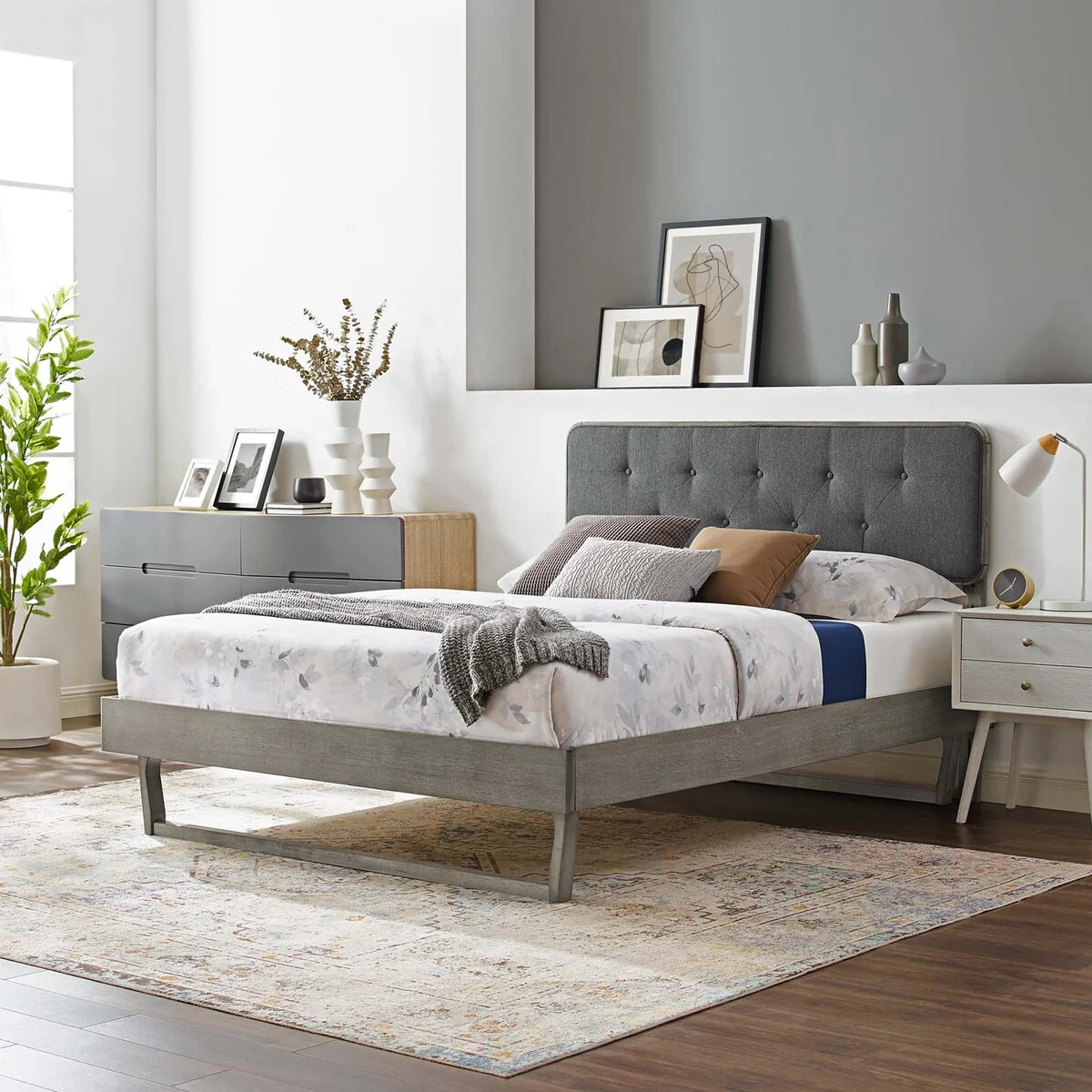 Bridgette Queen Wood Platform Bed With Angular Frame