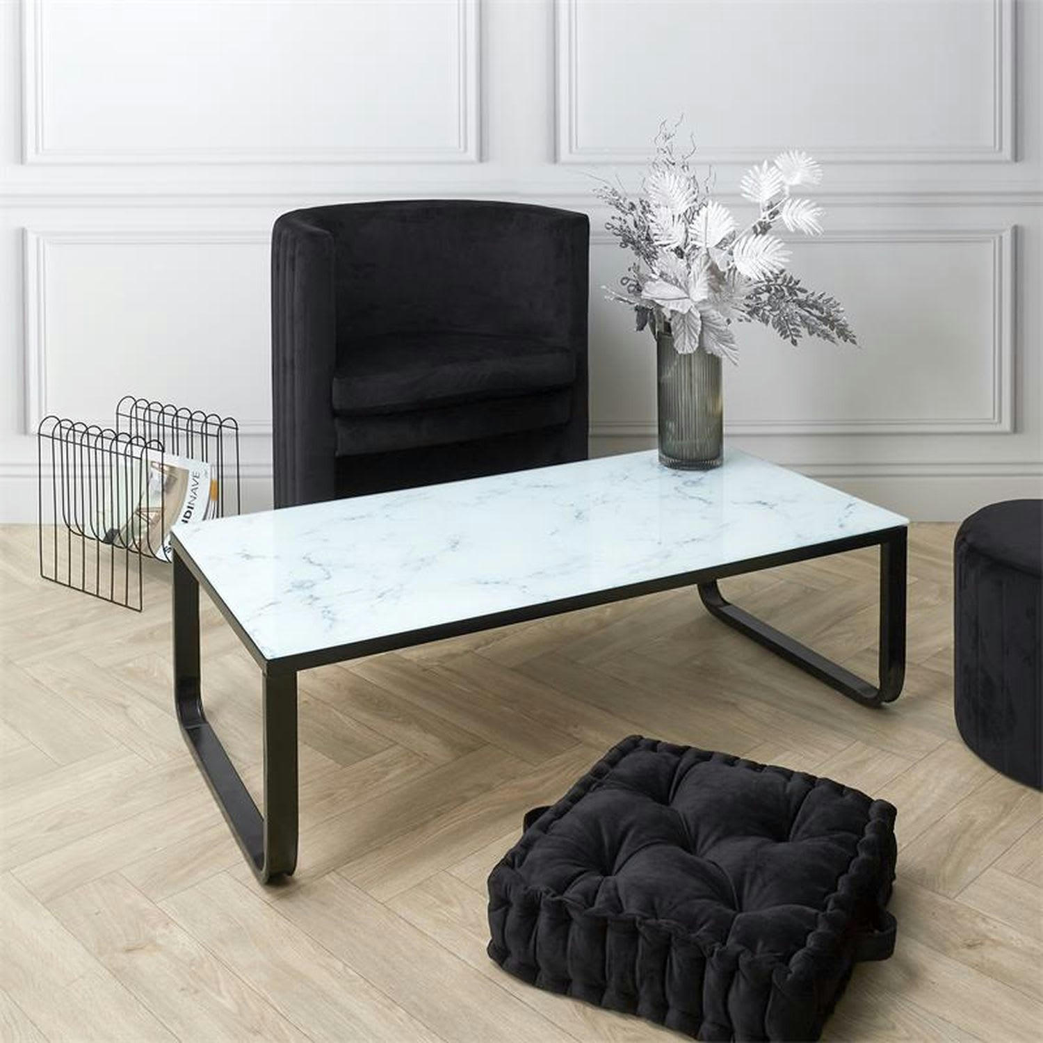 MARBRE - Table basse en verre effet marbre blanc