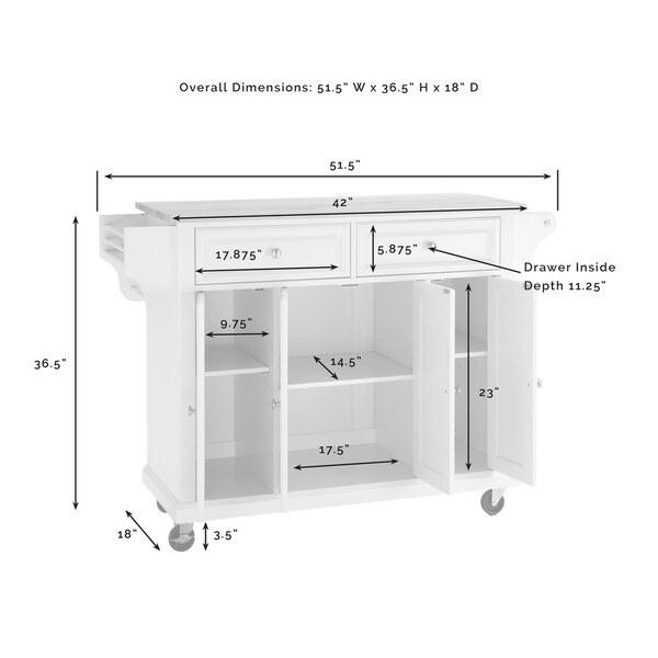 Full Size Granite Top Kitchen Cart in Cherry - 51.5 "W x 18 "D x 36.5 "H