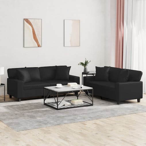 NNEVL 2 Piece Sofa Set with Pillows Black Faux Leather