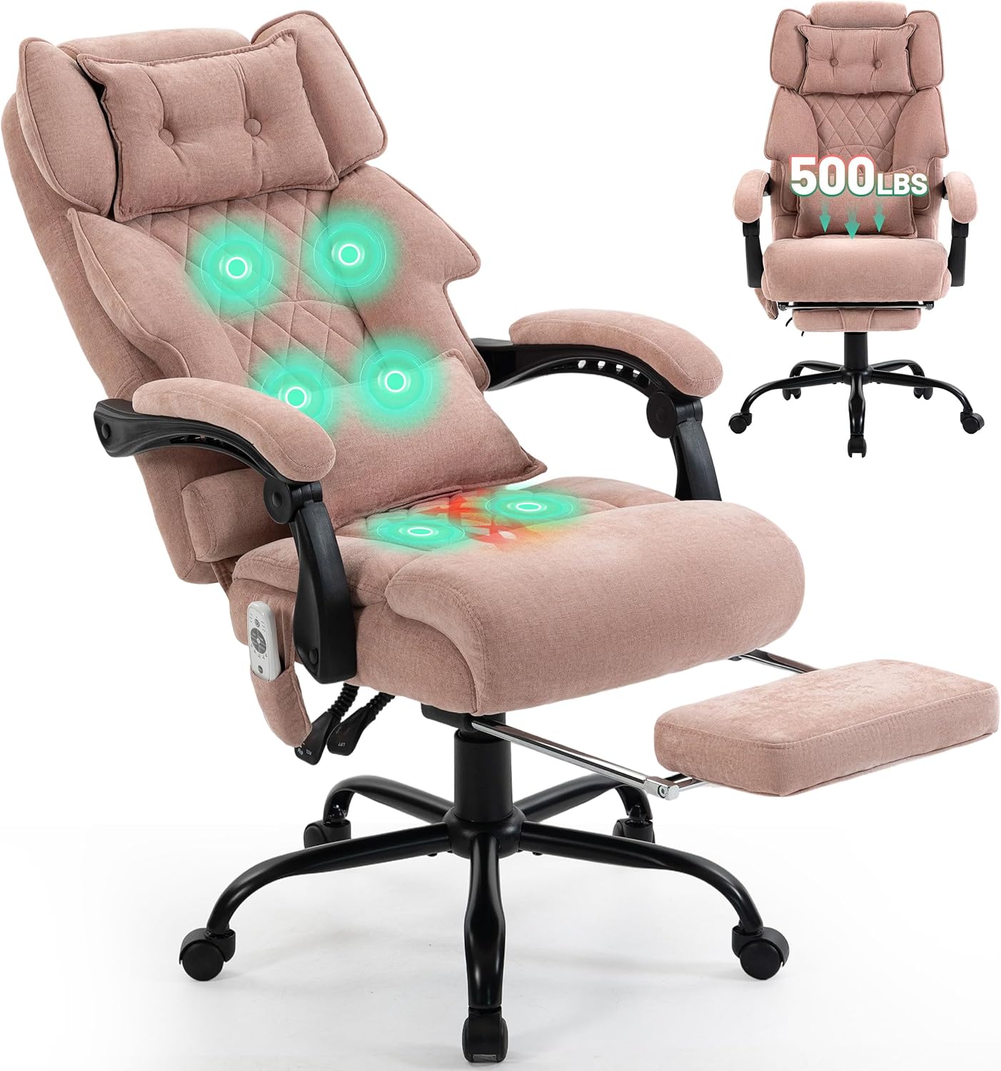 Massage Office Chair with Foot Rest,6 Points Vibration & Heat Executive Office Chairs for Heavy People,500LBS Big and Tall Office Chair,Ergonomic Reclining Desk Chair,Home & Office,Pink
