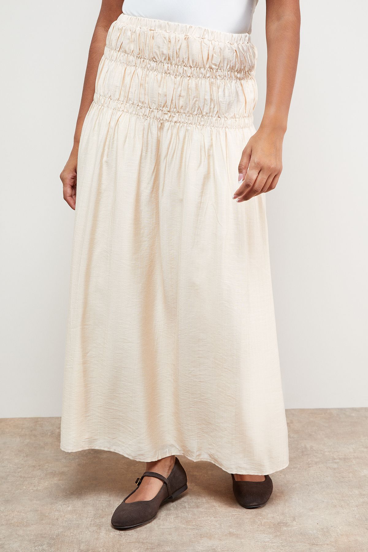 Oasis Shirred Waist Midi Skirt