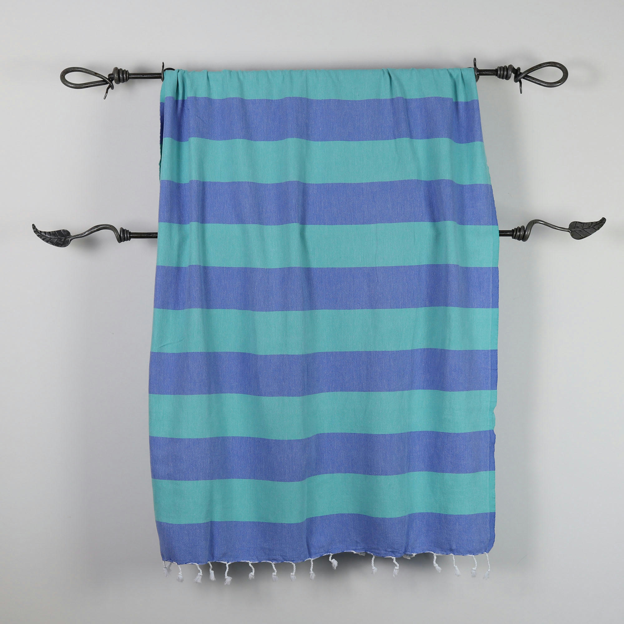 - Fouta en coton avec franges bleu et vert 100x160cm