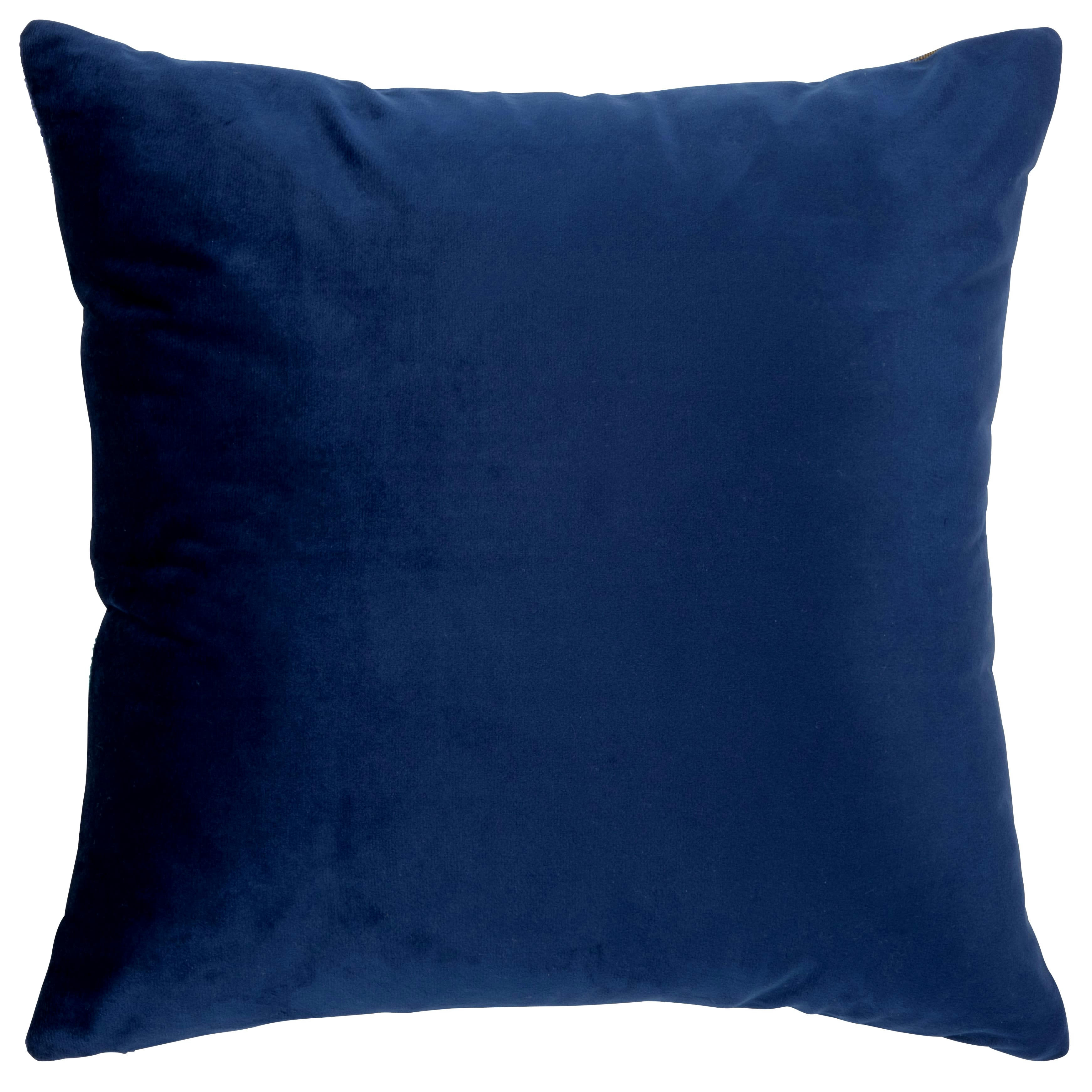 NISAEA - Housse de coussin chenillée motifs bleus, verts et marron bronze 40x40