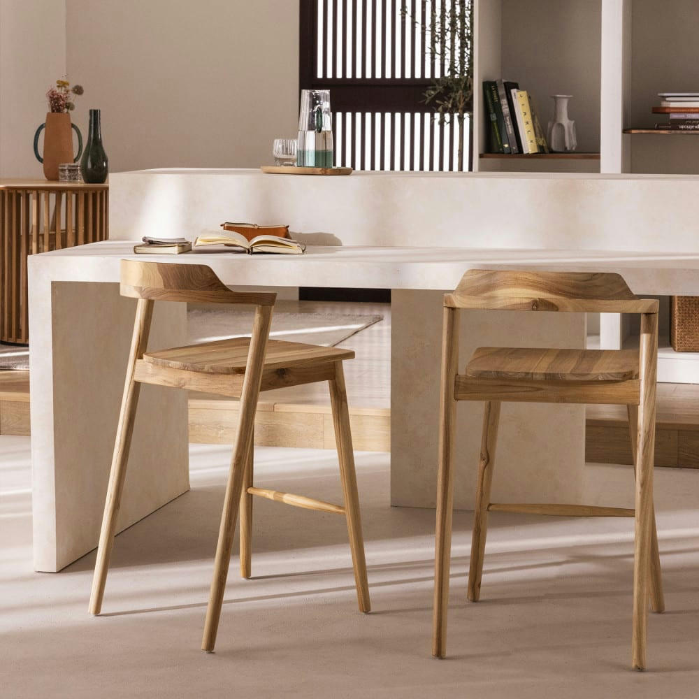 JOKO - Lot de 2 chaises de bar en teck H75cm bois