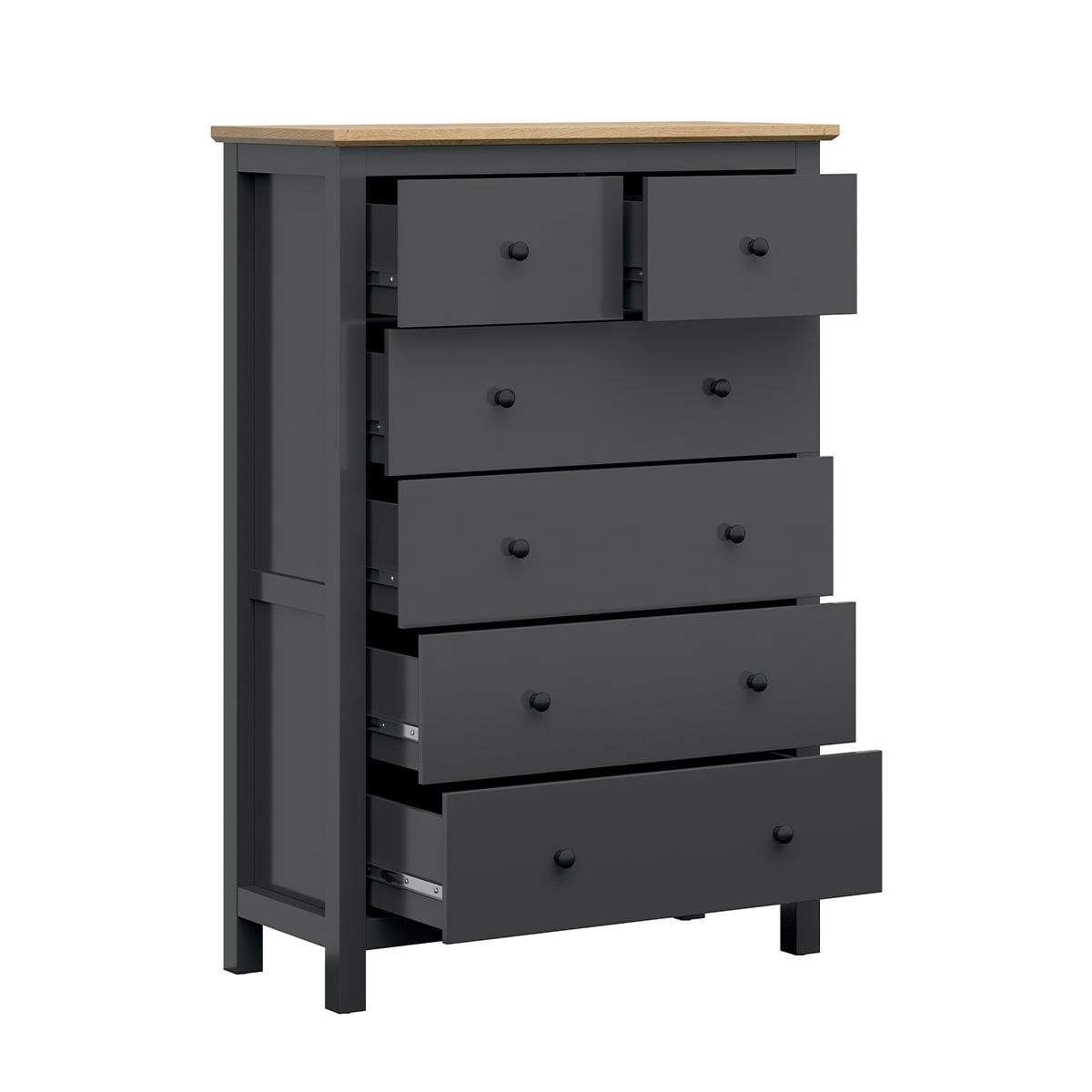 - Commode 6 tiroirs gris anthracite et naturel