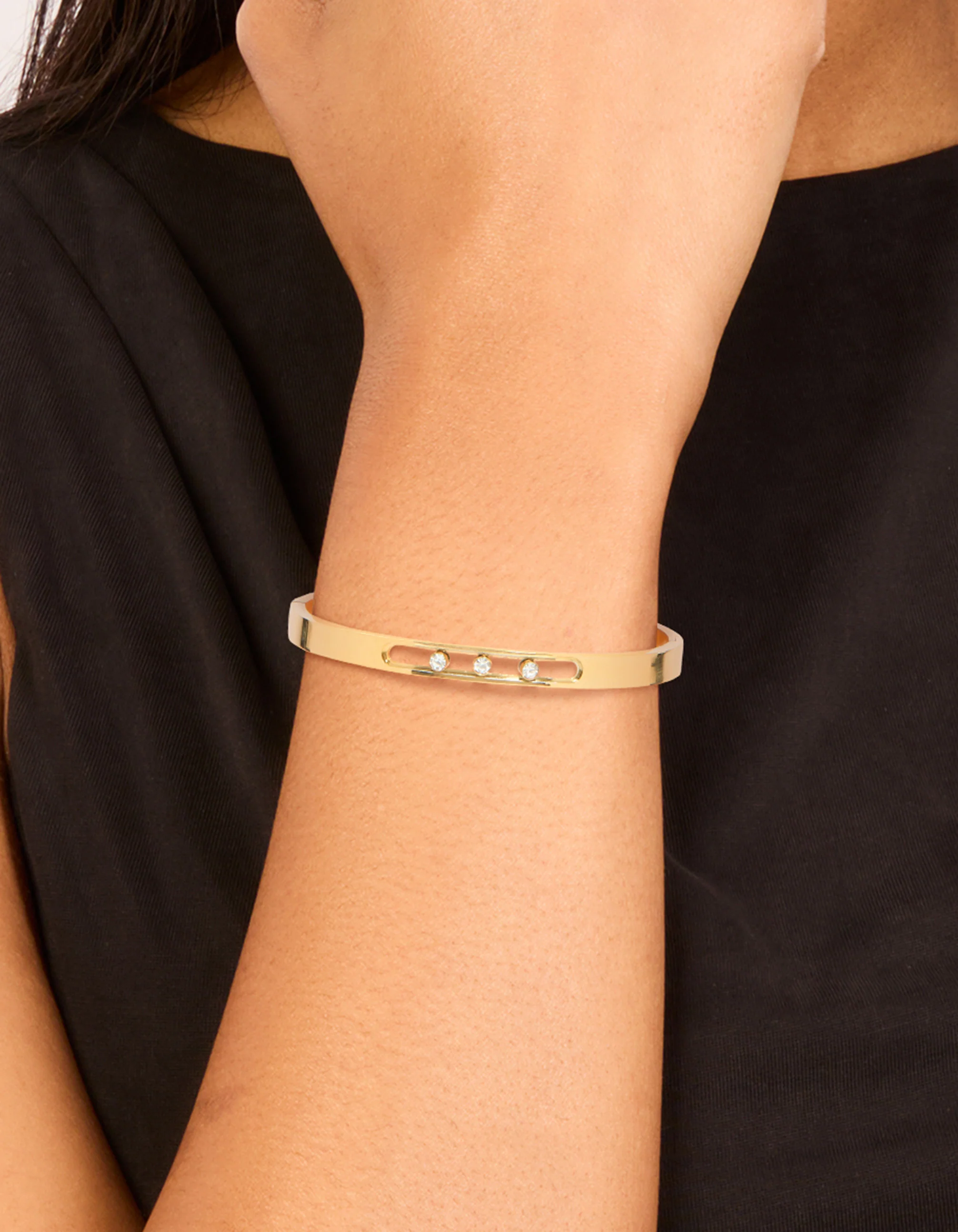 Waterproof Gold Plated Stainless Steel Diamante Hinged Bangle