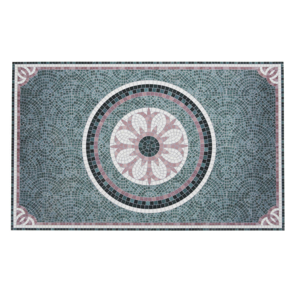 MONICA - Tapis en vinyle imprimé vert, blanc et vieux rose 50x80