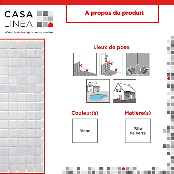 MOSAÏQUE NACRE PERLE 1 PLAQUE 32,7 x 32,7 CM CASA LINEA