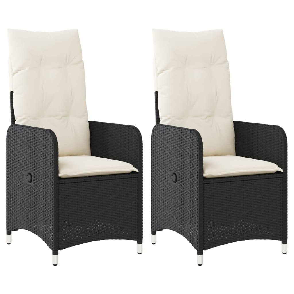 2x Krzesło Ogrodowe Rozkładane z Poduszką Fotel Ogrodowy Czarny Rattan