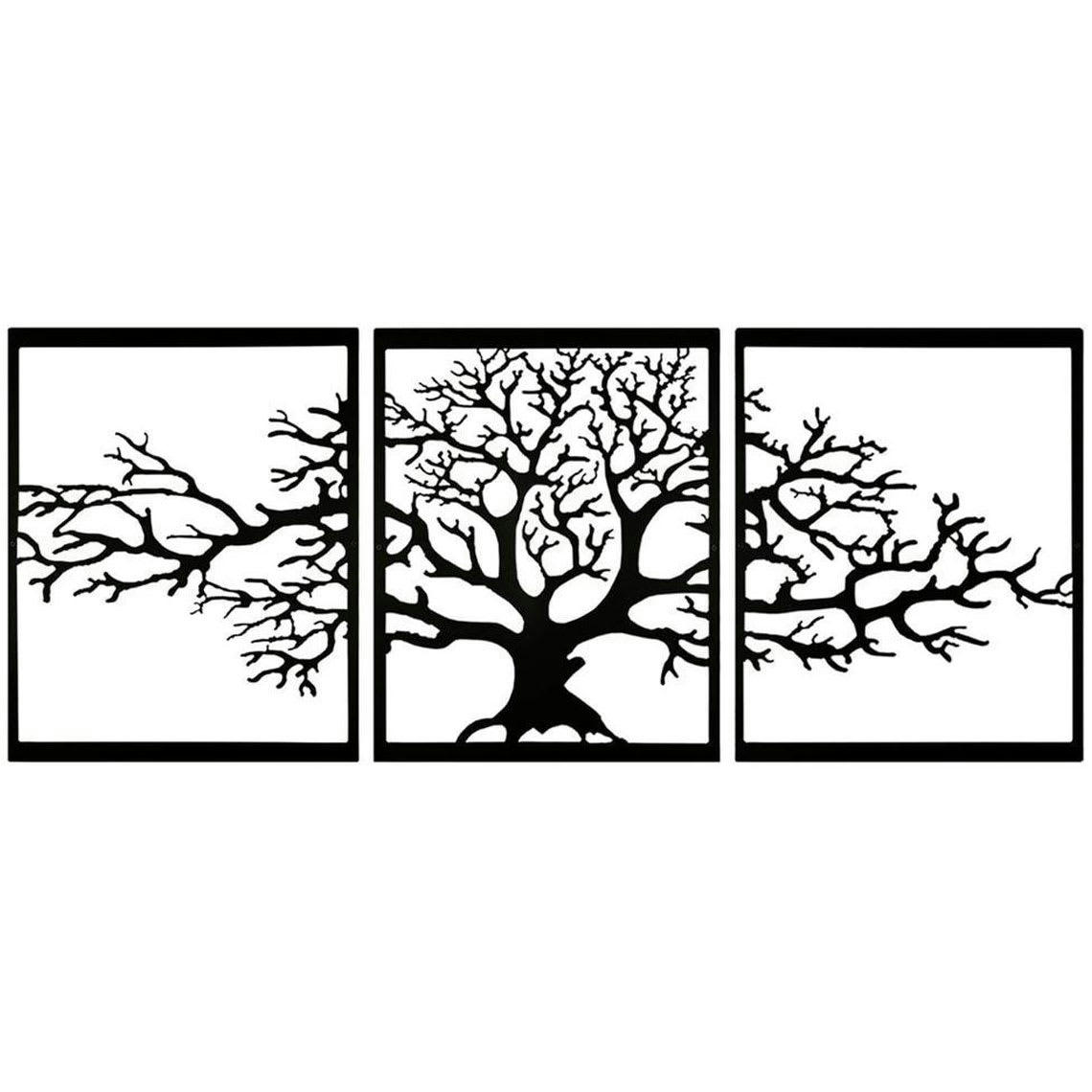 - Déco murale triptyque arbre de vie en métal noir 117x48 cm