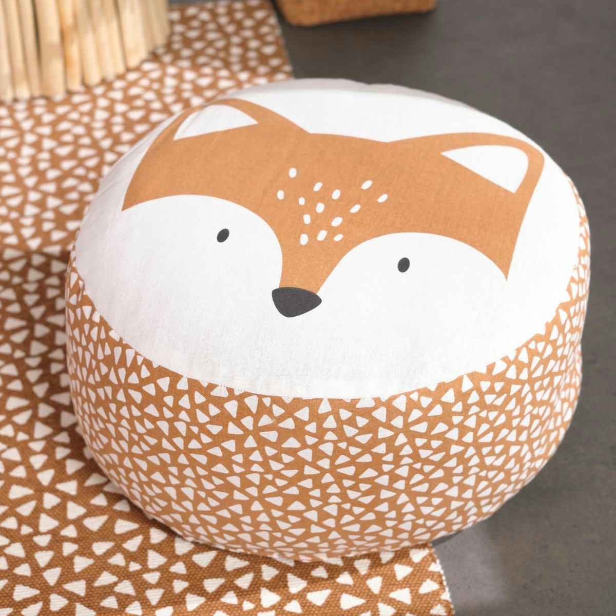 FUNNY RENARD - Pouf impirmé en coton orange 20x45