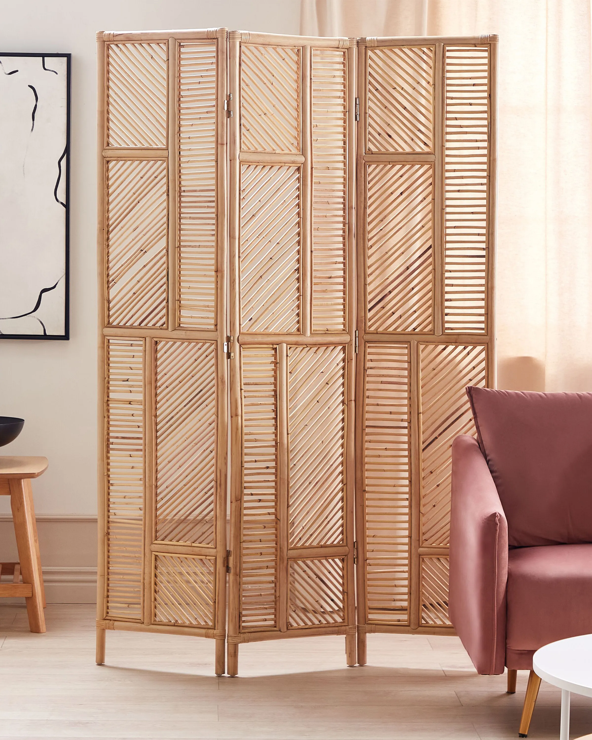 3 Panel Room Divider LAMEZIA Light Brown 117 cm 180 cm