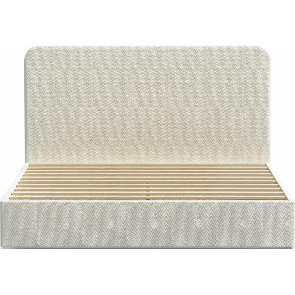 ENSEMBLE ENZO - Lit 140 x 190 en tissu bouclette écru + tête de lit et sommier