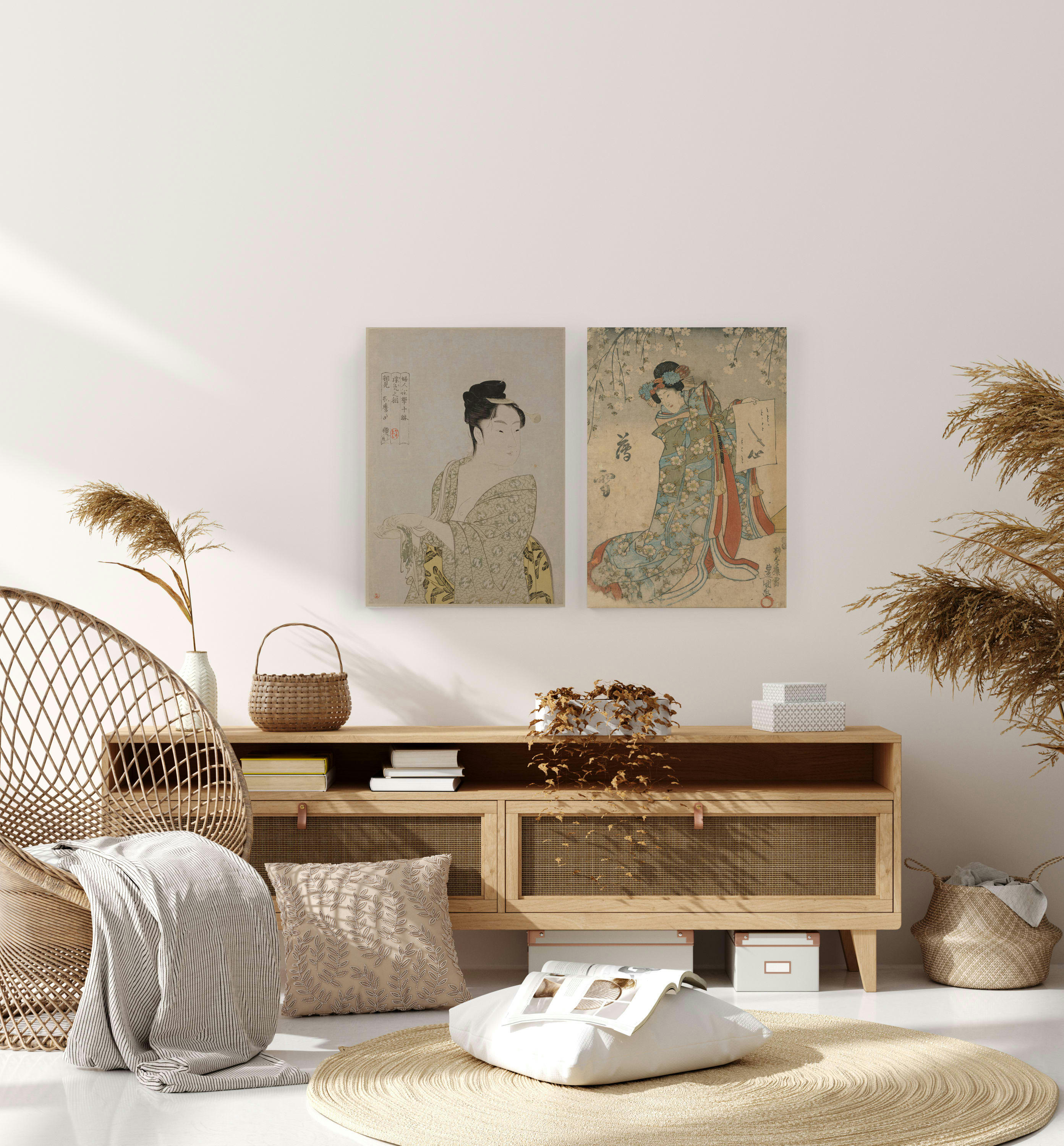 JAPANESE GIRLS - Set 2 Peintures sur toile 60x40 imprimées japonaises