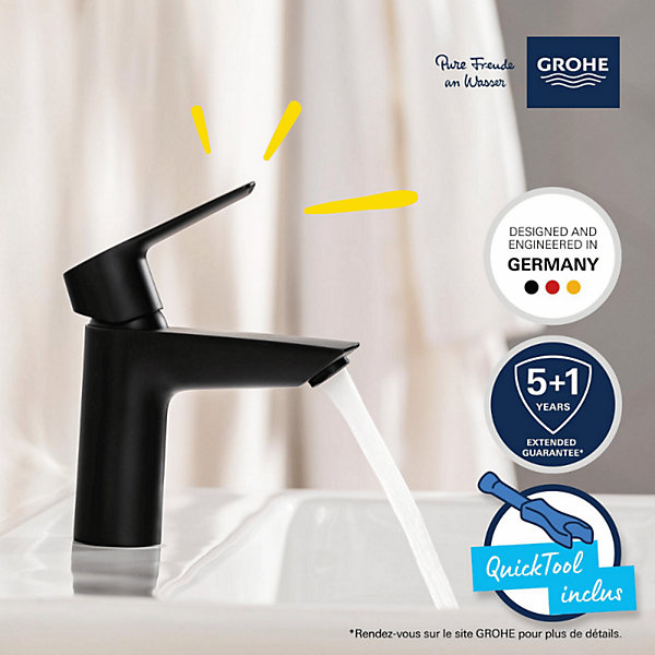 Mitigeur lavabo GROHE Start ouverture eau froide noir S   nettoyant GrohClean