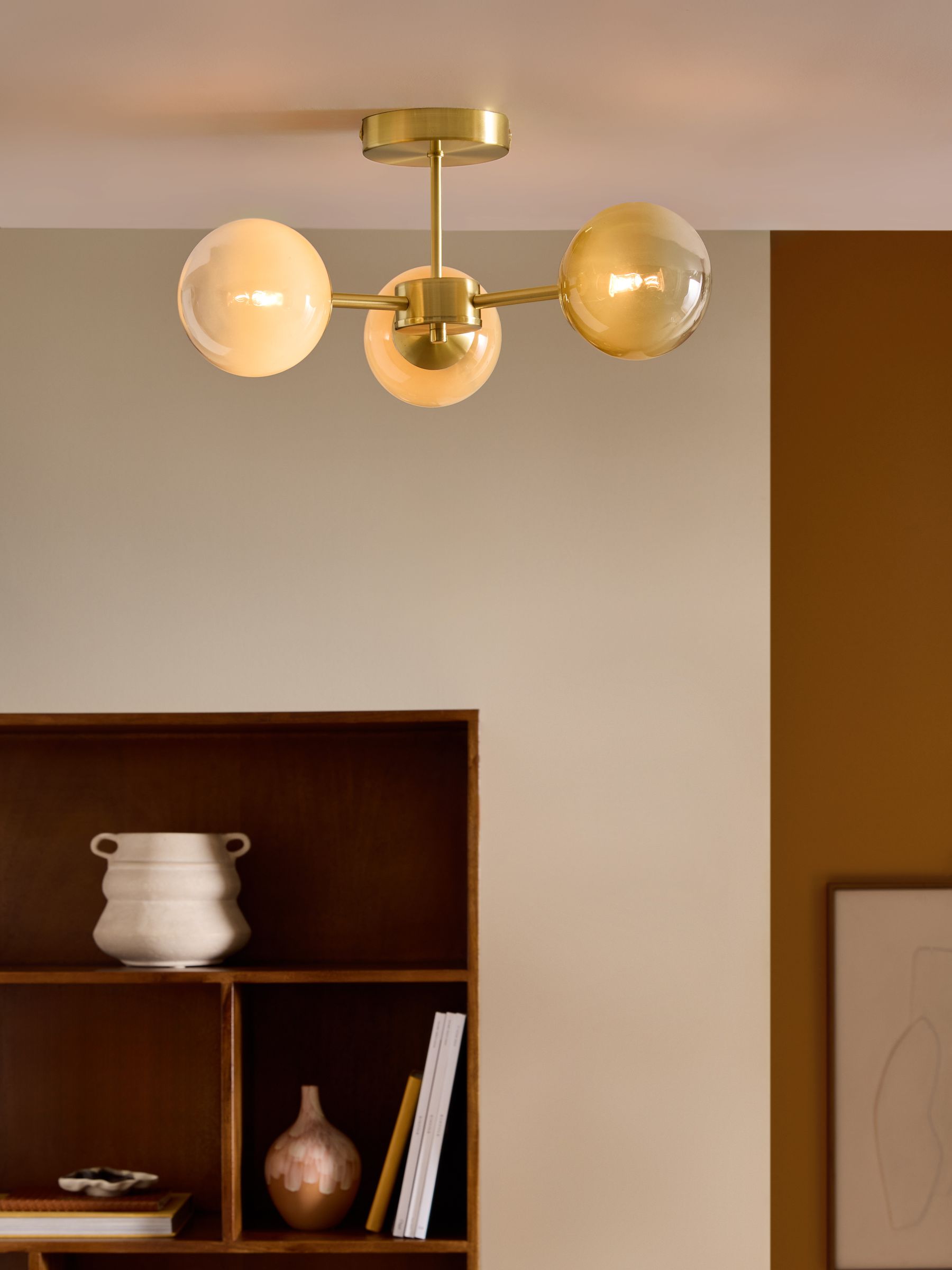 Globe 3 Light Flush Ceiling in Brass/Green Ombre