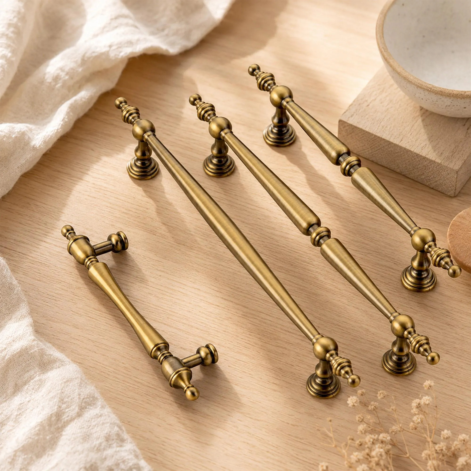 French Vintage Brass Cabinet Pulls, Antique Drawer Handles, Round Knobs, Classic Wardrobe Hardware