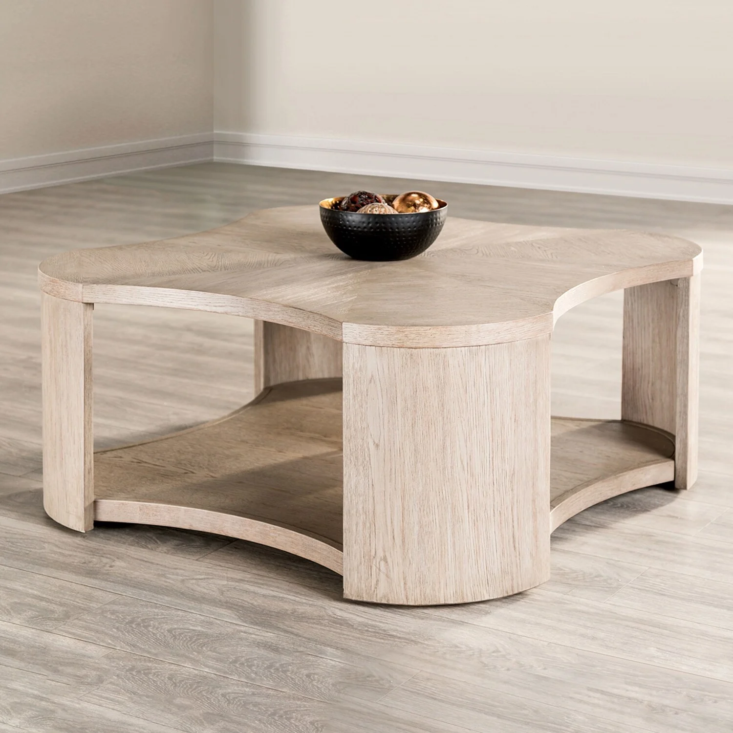 1 Open Shelf Wooden Coffee Table with Casters in Oak