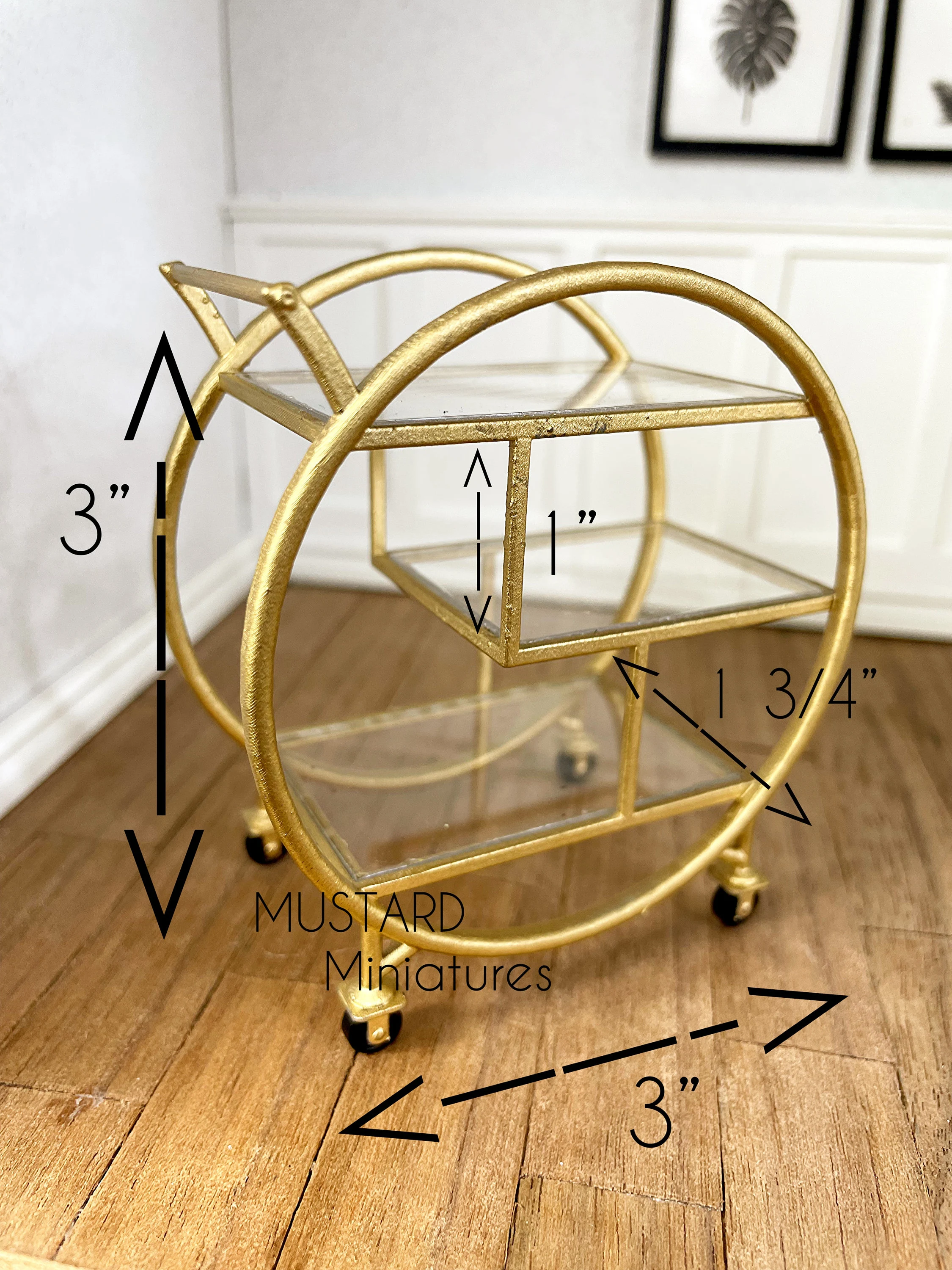 Dollhouse Miniature Round Bar Cart, Modern Miniatures 1:12 Scale